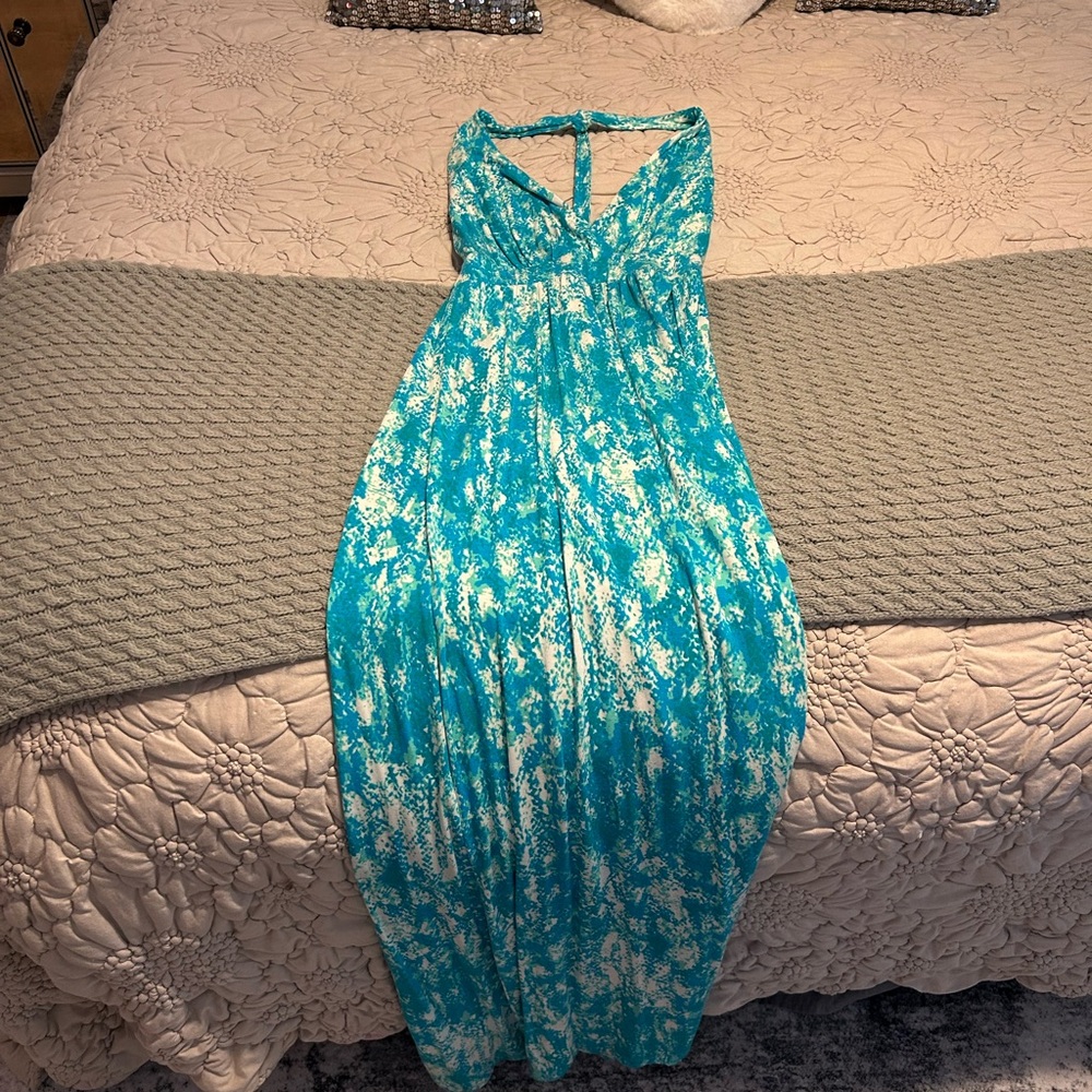 Tart Blue and White Halter Sundress Maxi